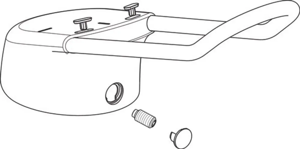 Produktbild eines Ideal Standard Klinikgriffs mit Halterung. Der Griff zeigt eine einfache Konstruktion, mit Schrauben und einem Montageelement abgebildet.